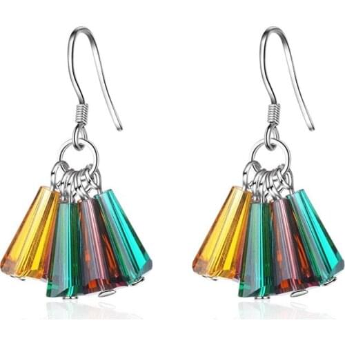 TJP Trendy Colorful Crystal Drop Earrings Women Jewelry Fashion 925 Silver Earrings For Girl Party Accessories Christmas Gift