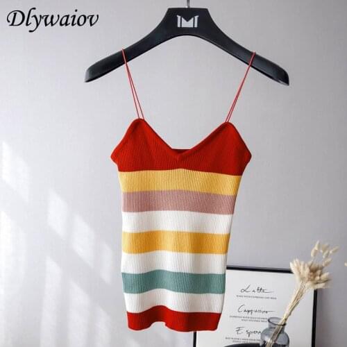 Knitted Sexy Camis Women V-neck Vest Sleeveless Female Camisole 2019 Summer Modis Crop Tops Femme Tank Fashion Sling Multicolor