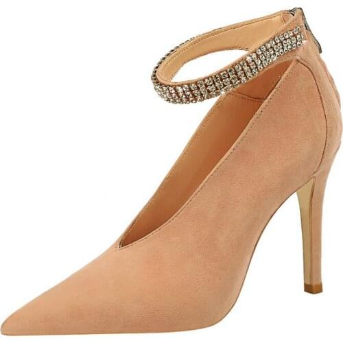 UMMEWALO High Heels Shoes Women Ankle Strap Design Pointed Toe Pumps Women High Shoes Ladies Pumps New Arrival