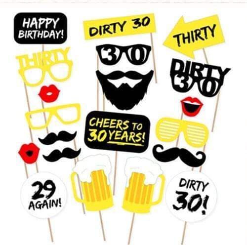 20pcs Happy 30th Birthday Party Decorations DIY Funny Dirty 30 Paper Cards Photobooth Props Party Supplies