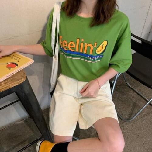Women t-shirt Korean version loose girl avocado green top dropshipping streetwear tee print clothes harajuku shirt harajuku bf