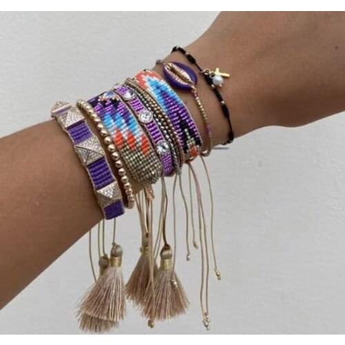 BLUESTAR Women Bracelet MIYUKI Bead Jewelry Pulseras Micro Pave Bracelets Handmade Crystal Bead Tassel Jewellery