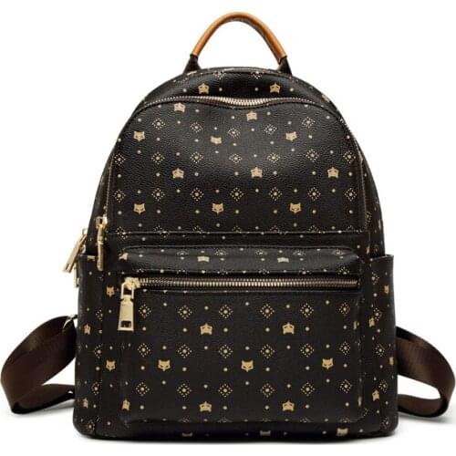 Women Signature PVC Printing Fashion Backpack Ladies Travel Rucksack Female Retro Business Laptop Backpack