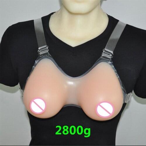 1pair Silicone Breast Form Skin Color 2800g Fake Chest Artificial Boob Enhancer With Underwear Shoulder Strap For Transgender