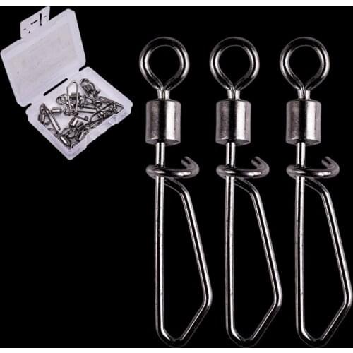 10 Pcs/ Box Connector Barrel Swivels Rolling Swivel With T shape Snap Fishhook Fishing Tackle Fishing Swivel Pesca Accessory