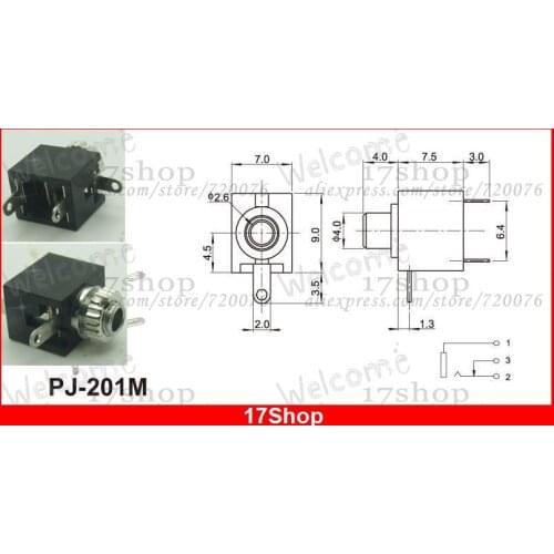 200PCS PJ-201M 3-pin 2.5mm Mono Jack Socket Panel Soldering for 2.5mm Headphones