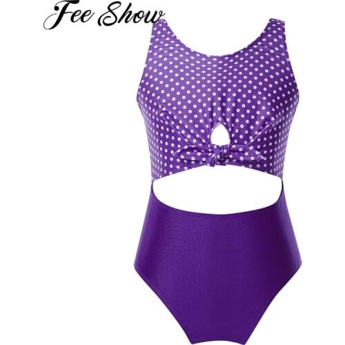 2021 Kids Girls Summer Swimwear Swimsuits Sleeveless Polka-Dot Bowknot Front Swim Jumpsuit Children Beach Swimming Bathing Suit