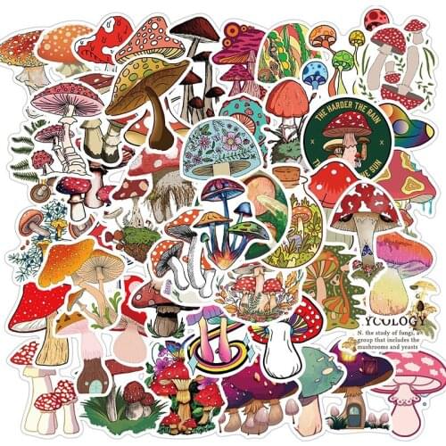 50pcs Colorful Mushroom Waterproof Sticker Pack Vinyl Graffiti Decal For DIY Stationery Motorcycle Skateboard Guitar Toy Sticker