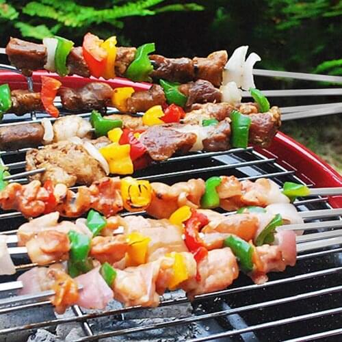 6Pcs Flat Stainless Steel Barbecue Skewers BBQ Needle Stick For Outdoor Roast Meat Fish Flour Food Camping Picnic Cooking Tools