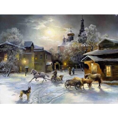 Free shipping classical Thomas sled carriage snow landscape canvas prints oil painting printed on canvas art decoration picture