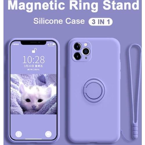 Luxury Soft Liquid Silicone Case For iPhone 11 Pro XS X Max 7 8 6 S 6S XR SE 2020 Stand Ring Holder Slim Thin Hands Strap Cover