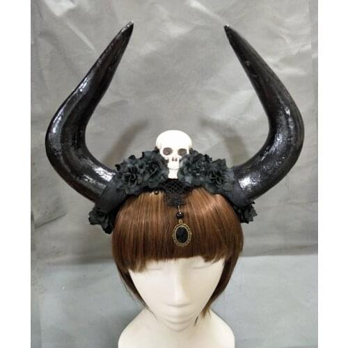 Handmade Unique Black Veil Lacee Skull Roses Flower Crown Horn Antler Goth Headband Halloween Fancy Dress Headpieces