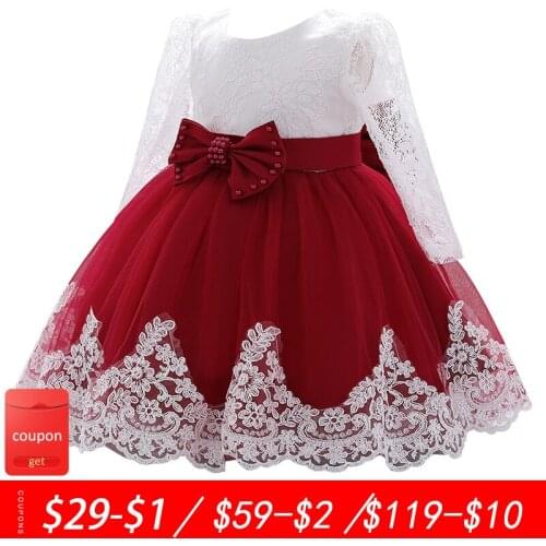 Baby girl bowknot cute lace long-sleeved puffy mesh dress birthday party dress prom dress princess dress baby girl wash dress