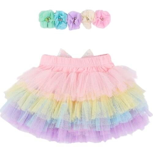 Infant Baby Girls Tutu Skirt+Headband 2pcs Colorful Sequin Bowknot Mesh Layer Lace Tutu Skirts Outfit Sets