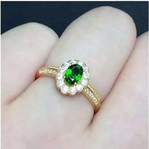 Natural Diopside ring Free shipping Natural green diopside 925 sterling silver Fine jewelry ring For men or women 4*6mm