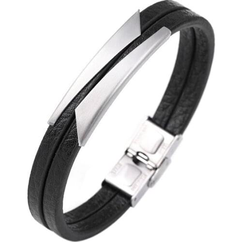 European and American 2021 new stainless steel leather bracelet fashion personalized hand woven punk mens headwear