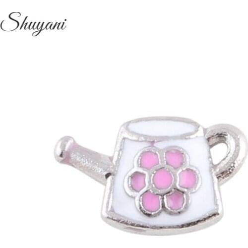 F192 Newest 20Pcs/lot Pink Flower Watering Kettle Charms Fit Magnet Living Locket Pendant