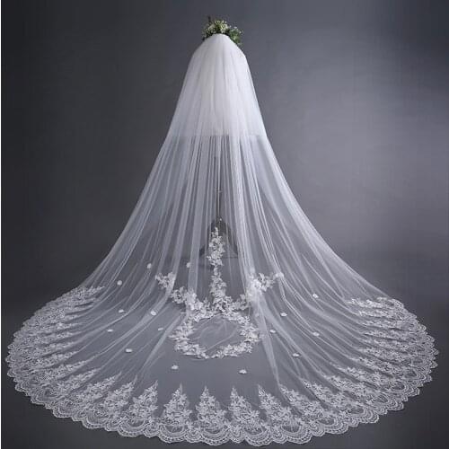Bridal Veil Ivory 3m Long Wedding Veil Wedding Accessories Veu De Noiva With Lace edge Blusher Veil