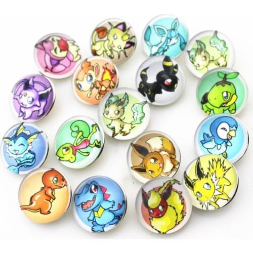 Hot selling 12pcs/lot glass cartoon 18mm Pocket Monsters snap buttons leather clasp snap button bracelet snap Bangles jewelry