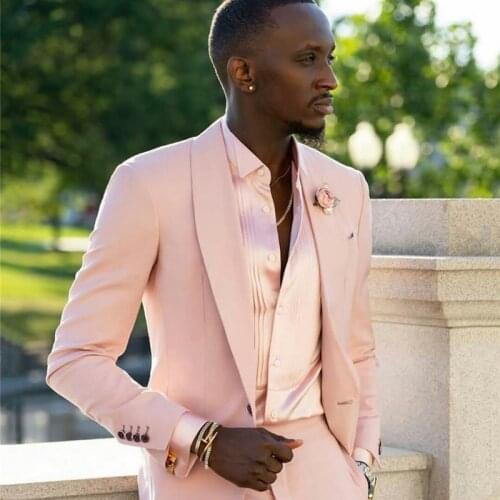 Tailored Blush Pink Mens Suits 2 Pieces Groom Best Man Pants Suit Business Wedding Long Blazer (Jacket+Pants)