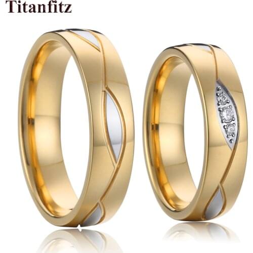 Classic Alliances Love ladies engagement couple Wedding Rings set for men and women girls gold color stainless steel jewelry