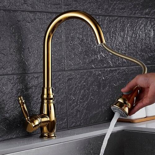 Vidric Kitchen Mixer Gold Pull Out Kitchen Faucets Deck Mount Kitchen Sink Faucet Crane Cold Hot Water Torneira Cozinha Rotate E