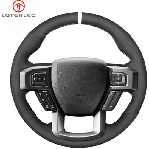 LQTENLEO Black Suede Hand-stitched Car Steering Wheel Cover For Ford F150 F-150 2015 2016 2017 2018 2019 2020