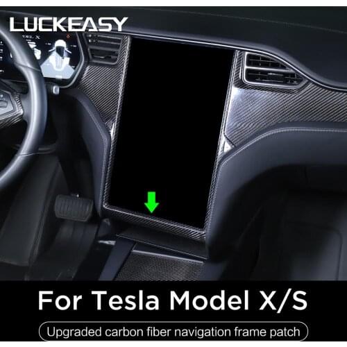 LUCKEASY Interior Accessories For Tesla Model X tesla model s car navigation frame real carbon fiber interior patch