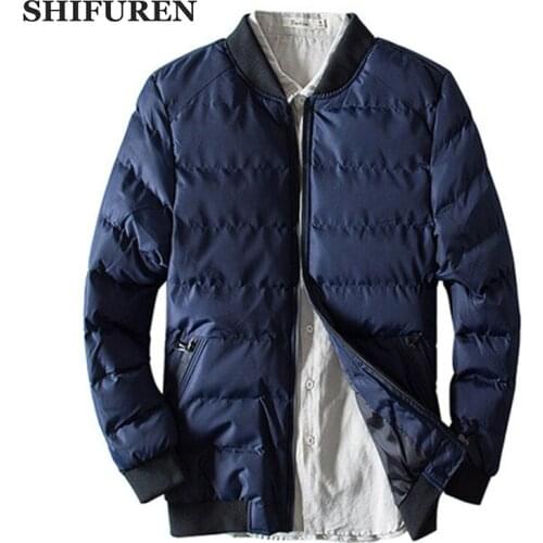 SHIFUREN Winter Jacket Men Long Sleeve 2019 New Parka Coats Male Causal Warm Cotton Padded Stand Collar Outerwear Size M-XXXL