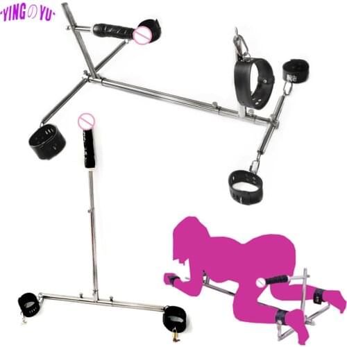 BDSM Bondage Restraints Equipment Leather Handcuffs Ankle Cuffs Neck Collar Retractable Dildo Erotic Sex Toys For Couples Women
