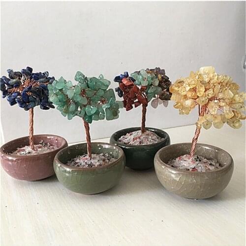 Natural Crystal Lucky Tree lapis lazuli Quartz Handmade Tree Decoration Healing Stone Mineral Ornaments Office Decor Gift