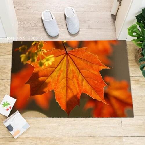 Maple Leaf Anti-slip Doormat Vacuuming Kitchen Bedroom Bath Floor Mats Orange Plants Entrance Kids Prayer Mat 40*60cm 50*80cm