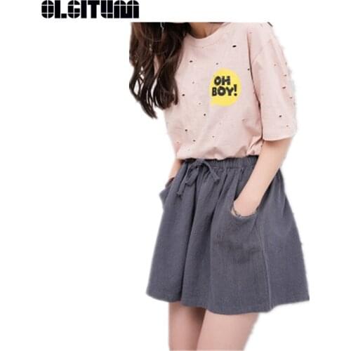 New OLGITUM 2020 Casual Summer Women Shorts Drawstring Loose Cotton and Linen Elastic-waisted Shorts Plus Size 4 Colors PT127
