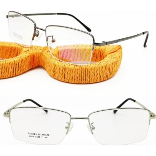 8011 halfrim square shape with memory ultral bendable titanium temple light weight simple myopia precription glasses for men