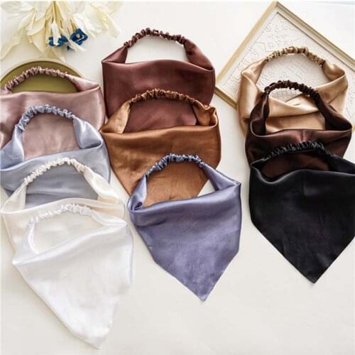 Solid Satin Headbands Women Girls Vintage Triangle Bandanas Hairbands Elastic Scarf Turban Hair Accessories повязка на голову
