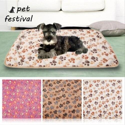 Pet Festival Cute Dog Bed Mats Coral Fleece Paw Foot Print Warm Pet Blanket Sleeping Beds Cover Mat For Small Medium Dogs Cats