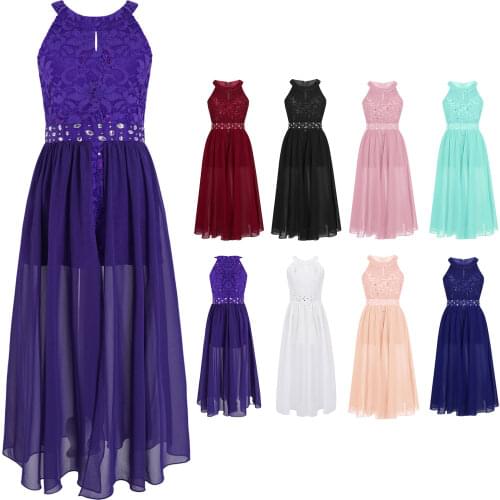 Little Girls Junior Bridesmaid Dresses Floral Lace Rhinestone Pageant Dresses First Communion Dress for Girls Maxi Romper Dress