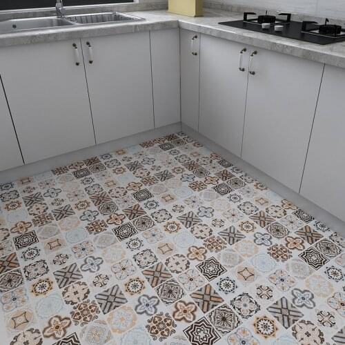 PVC Thick Wear-Resistant Bathroom Waterproof Floor Self-Adhesive Non-Slip Kitchen Door Stone Imitation Marble Retro Tile Sticker