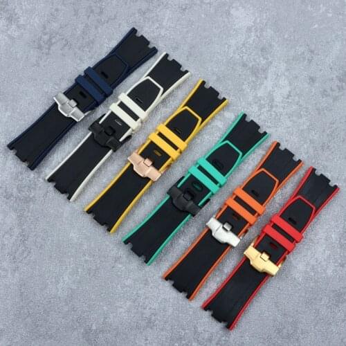 28mm watch band Two Tone Rubber Silicone Waterproof stainless pin buckle for AP strap Bracelet For Audemars And Piguet Watchband