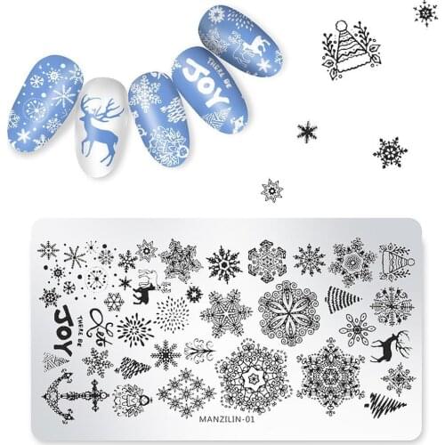 Christmas Nail Stamping Plates Fashion Art Snowflake Flowers Nail Stamp Template Art Printing Stencil Tools Autumn Winter