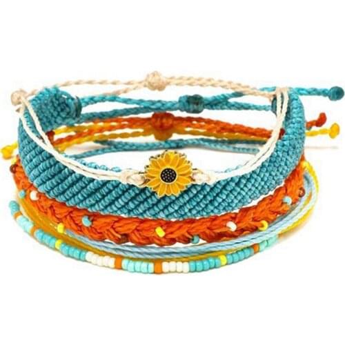 Charm Bangle Inspirational Jewelry Sunflower Charm Bracelet Handmade Seed Beads Friendship Bracelet Femme Summer Jewelry
