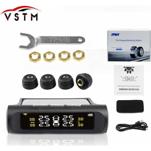 Professional Solar TPMS Car Tire Pressure Alarm Monitor System Display 4 External Sensors Temperature Warning Fuel Save