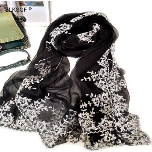 [SLKSCF] 175X80CM Embroidered silk scarfs hijabs Fashion Long Scarfs and Shawls fashion muslim Scarves
