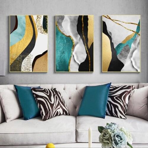 Modern Abstract Geometric Line Poster Gold Green Black Nordic Wall Art Pictures Print Canvas Painting Living Room Decoration