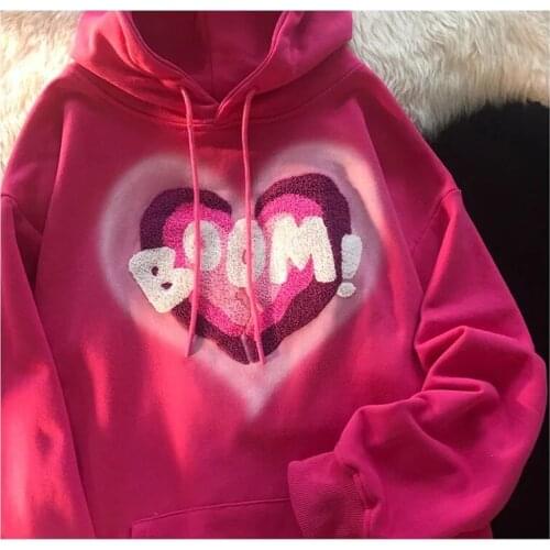 Korean version of the street three-dimensional love embroidery warm jacket sweater hooded loose casual all-match lazy Harajuku