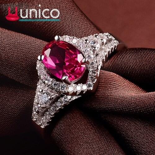 UUNICO new s925 sterling silver female ring set with zircon and red corundum marriage jewelry gift mens preferred