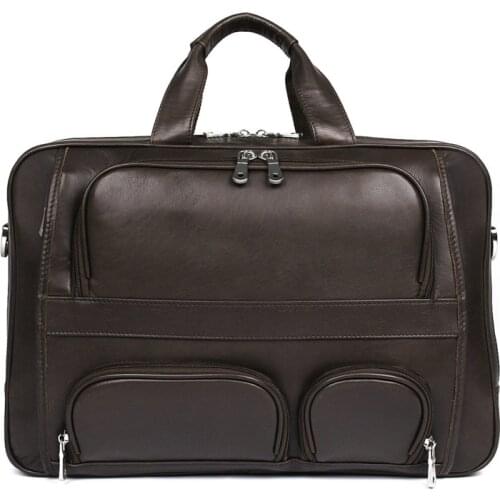 2019 Vintage Mens Cow Genuine Leather Briefcase Messenger Bag 17 Inch Male Laptop Bag Men Business Travel Bag