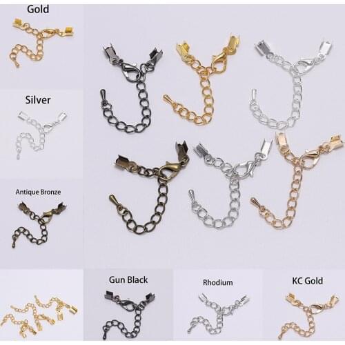 10pcs 3-8mm Cord clips End Caps With Lobster Clasps Chain Fit Round Leather Cord Connectors For Jewelry Making Supplie Wholesale