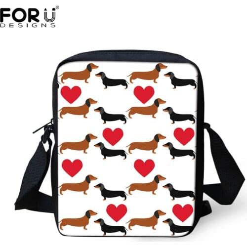 FORUDESIGNS Zipper Mini Messenger Bag For Women Dachshund Dog Patterns Ladies Storage Bags Portable Handbag for Girls Bolsa Hot