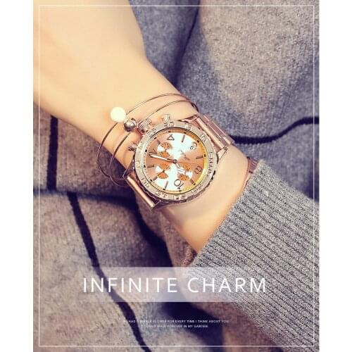 2019 Fashion Big Dial Women Watches Super Beauty Lady Six-pin Casual Wristwatches New Crystal Dress Watch Female Rose Gold Watch